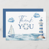 水彩赤ちゃん航海のシャワー サンキューカード (正面/裏面)