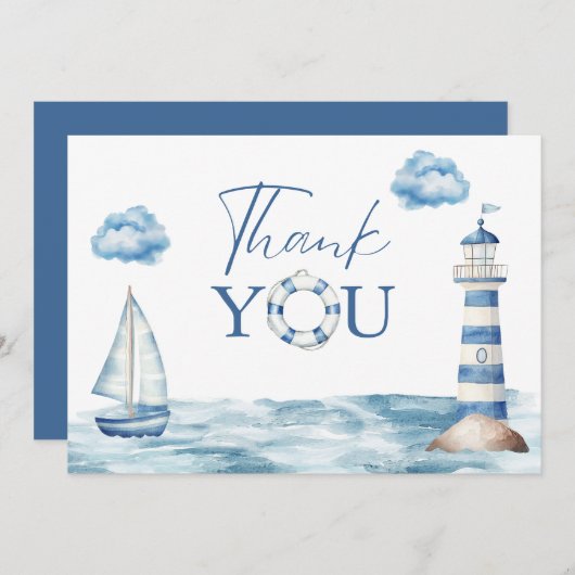 水彩赤ちゃん航海のシャワー サンキューカード (正面/裏面)
