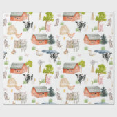 水彩赤ちゃん農場動物シャワー ニュートラル ラッピングペーパー (フラット)