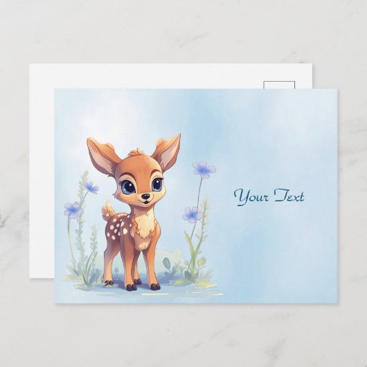 水彩赤ちゃん鹿青い花ポストカード ポストカード (正面/裏面)