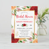 水彩赤とオレンジのバラブライダルシャワー 招待状 (スタンド正面)