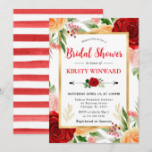 水彩赤とオレンジのバラブライダルシャワー 招待状 (正面/裏面)