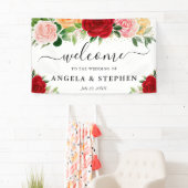 水彩赤とオレンジのバラ結婚の歓迎 横断幕 (インサイチュ)