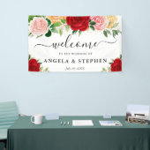 水彩赤とオレンジのバラ結婚の歓迎 横断幕 (トレードショー)