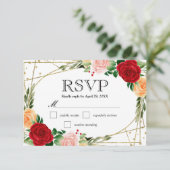 水彩赤とオレンジのバラ結婚ズ 出欠カード (スタンド正面)