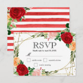 水彩赤とオレンジのバラ結婚ズ 出欠カード (正面/裏面)