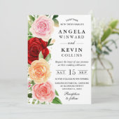 水彩赤とオレンジのバラ結婚ズ 招待状 (スタンド正面)