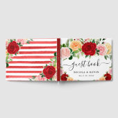 水彩赤とオレンジのバラ花結婚の ゲストブック (全面)