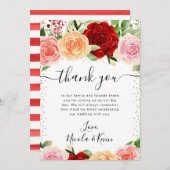 水彩赤とオレンジのバラ花結婚の サンキューカード (正面/裏面)
