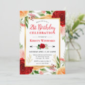 水彩赤とオレンジのバラ21st誕生日 招待状 (スタンド正面)