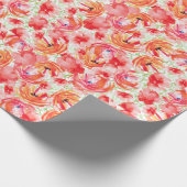 水彩赤とオレンジの花のパタ鮮やかーン ラッピングペーパー (角)