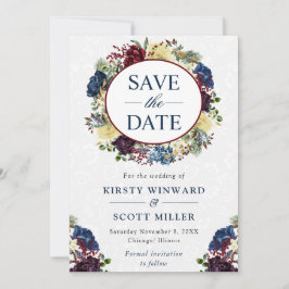 水彩赤とネイビーウィンターリース結婚ズ セーブザデート