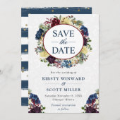 水彩赤とネイビーウィンターリース結婚ズ セーブザデート (正面/裏面)