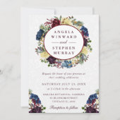 水彩赤とネイビーウィンターリース結婚ズ 招待状 (正面)