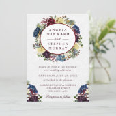 水彩赤とネイビーウィンターリース結婚ズ 招待状 (スタンド正面)