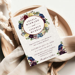 水彩赤とネイビーウィンターリース結婚ズ 招待状