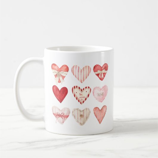 水彩赤とピンクのハート コーヒーマグカップ (左)