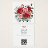 水彩赤とピンクのバラの名刺 (正面&裏面)