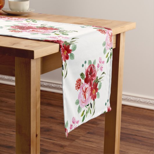 水彩赤とピンクのフローラのシームレスなパターン ショートテーブルランナー (インサイチュ)