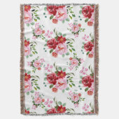 水彩赤とピンクのフローラのシームレスなパターン スローブランケット (正面縦)