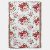 水彩赤とピンクのフローラのシームレスなパターン スローブランケット (正面縦)