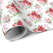 水彩赤とピンクのフローラのシームレスなパターン ラッピングペーパー (ロールコーナー)