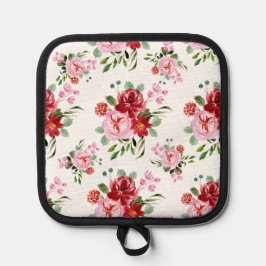 水彩赤とピンクのフローラのシームレスなパターン 鍋敷き