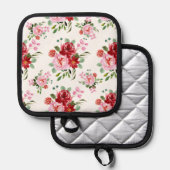 水彩赤とピンクのフローラのシームレスなパターン 鍋敷き (正面/裏面)