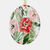 水彩赤とピンクのフローラデザイン セラミックオーナメント (右)