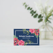 水彩赤とピンクの花が濃いネイビーブルー 名刺 (スタンド正面)