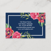 水彩赤とピンクの花が濃いネイビーブルー 名刺 (裏面)