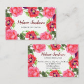 水彩赤とピンクの花のリース配置 名刺 (正面/裏面)