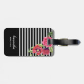 水彩赤とピンクの花ブラックグレーのストライプ花 ラゲッジタグ (裏面横)