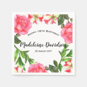 水彩赤とピンクの花リースデザイン スタンダードカクテルナプキン (正面)