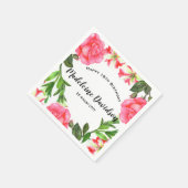 水彩赤とピンクの花リースデザイン スタンダードカクテルナプキン (角)