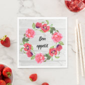 水彩赤とピンクの花リースデザイン スタンダードランチョンナプキン (インサイチュ)