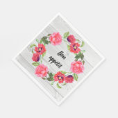 水彩赤とピンクの花リースデザイン スタンダードランチョンナプキン (角)