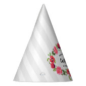 水彩赤とピンクの花リースデザイン パーティーハット (左)