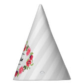 水彩赤とピンクの花リースデザイン パーティーハット (右)