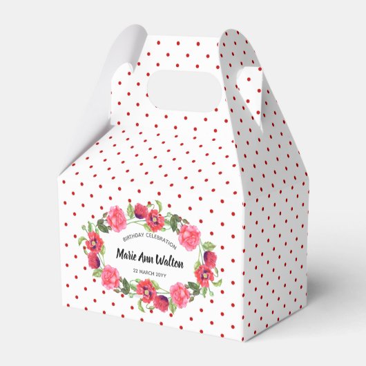 水彩赤とピンクの花リースデザイン フェイバーボックス (正面サイド)