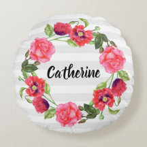 水彩赤とピンクの花リースデザイン