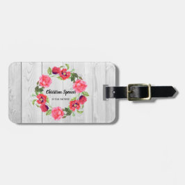水彩赤とピンクの花リースデザイン ラゲッジタグ