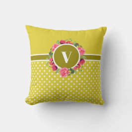 水彩赤とピンクの花リース円 クッション