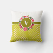 水彩赤とピンクの花リース円 クッション (裏面)