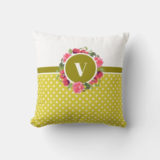 水彩赤とピンクの花リース円 クッション (正面)