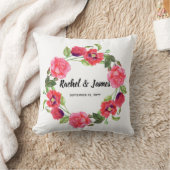 水彩赤とピンクの花リース円 クッション (ブランケット)