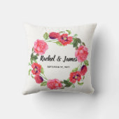 水彩赤とピンクの花リース円 クッション (裏面)