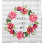 水彩赤とピンクの花リース円 シャワーカーテン (正面)