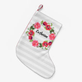 水彩赤とピンクの花リース円 スモールクリスマスストッキング (正面 (吊り時))