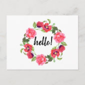 水彩赤とピンクの花リース円 ポストカード (正面)